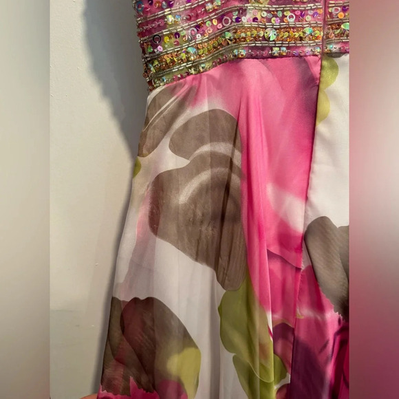 Alyce Designs Paris Pink Floral Chiffon Prom wedding gown Dress 6628 Sequins  0 - Picture 7 of 7